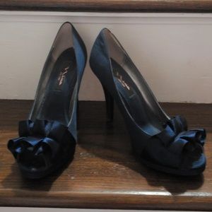 Navy peep toe pumps